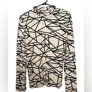 SWEATYROCK Sheer Nude Black Geometric Long Sleeves XL Top BNWT